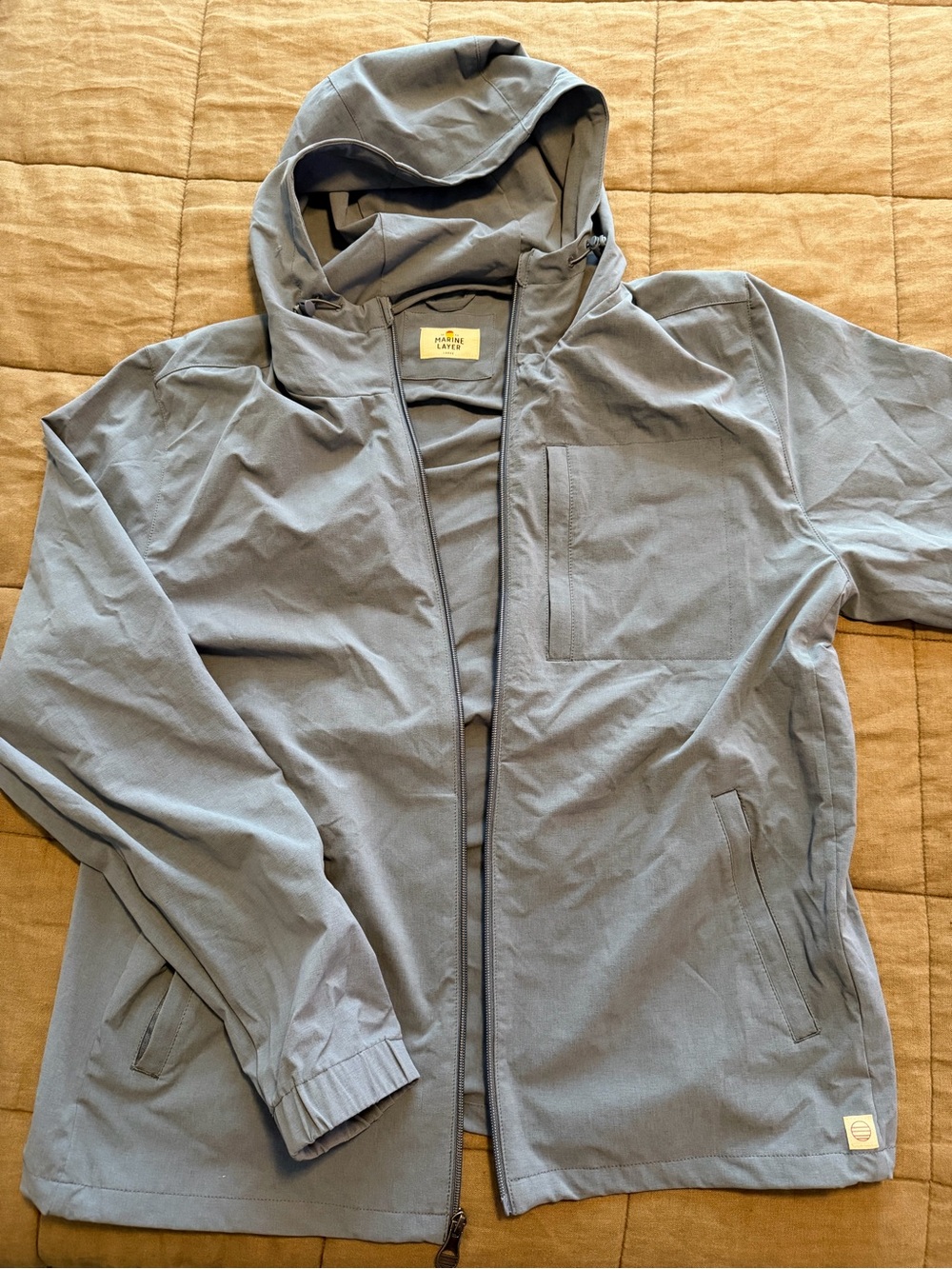 Marine Layer Light Gray/Blue Hooded Windbreaker